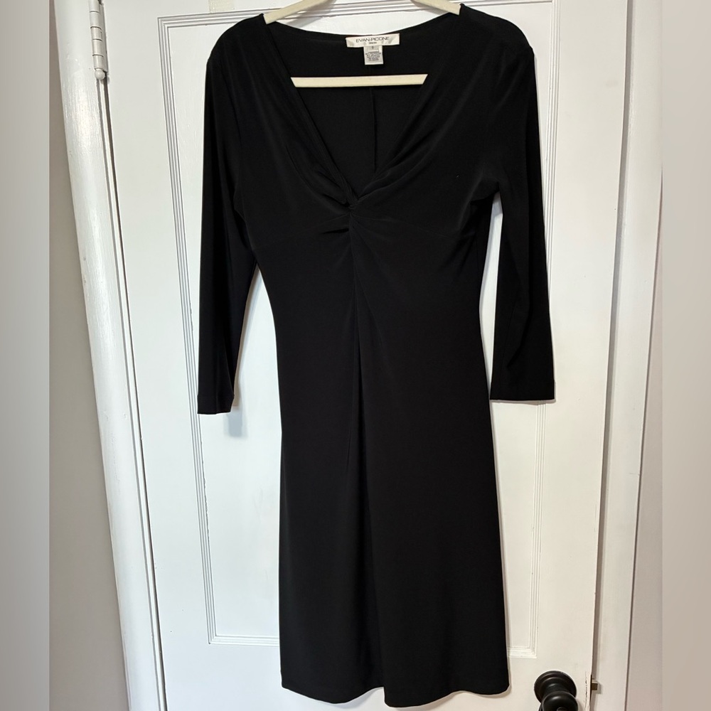 Evan Picone Black Dress V-Neck 3/4 Sleeve